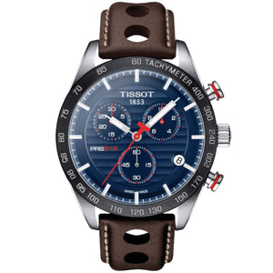 Buy Shop Tissot PRS 516 Chronograph Blue Dial Brown Leather Strap Watch For Men - T100.417.16.041.00 USA Online