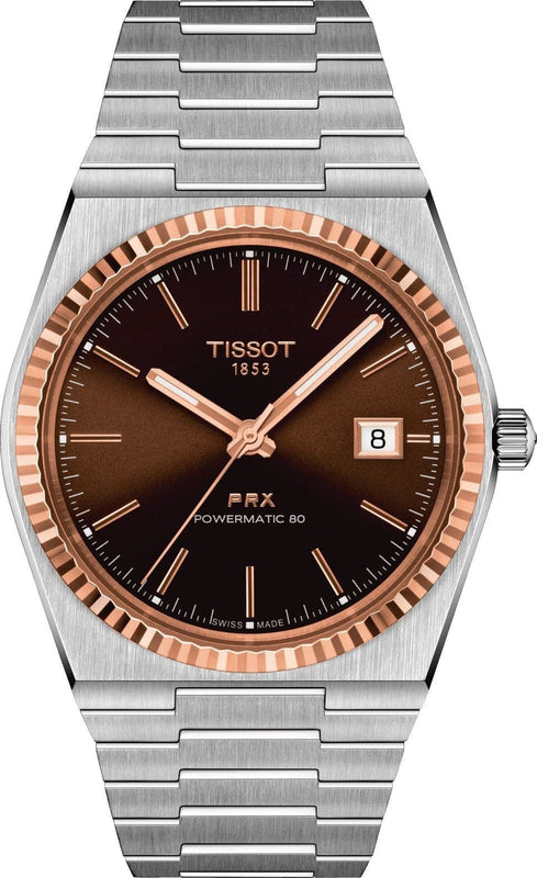 Buy Shop Tissot PRX Powermatic 80 18K Gold Brown Dial Silver Steel Strap Watch for Men - T931.407.41.291.00 USA Online