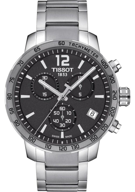 Buy Shop Tissot Quickster Chronograph Black Dial Silver Steel Strap Watch For Men - T095.417.11.067.00 USA Online