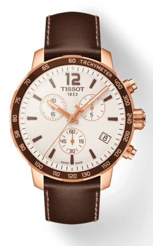 Buy Shop Tissot Quickster Chronograph White Dial Brown Leather Strap Watch For Men - T095.417.36.037.02 USA Online