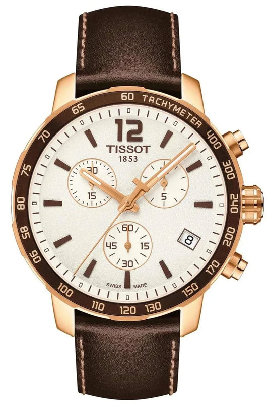 Buy Shop Tissot Quickster Chronograph White Dial Brown Leather Strap Watch For Men - T095.417.36.037.02 USA Online
