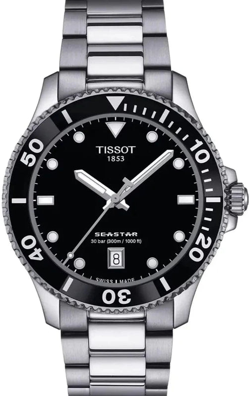 Buy Shop Tissot Seastar 1000 Black Dial Silver Steel Strap Watch For Men - T120.410.11.051.00 USA Online