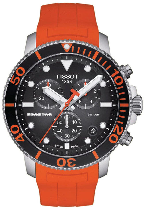 Buy Shop Tissot Seastar 1000 Chronograph Black Dial Orange Rubber Strap Watch For Men - T120.417.17.051.01 USA Online