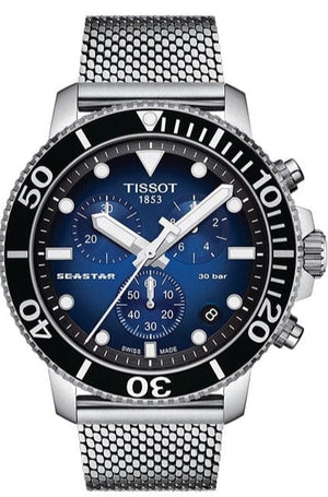 Buy Shop Tissot Seastar 1000 Chronograph Blue Dial Silver Mesh Bracelet Watch For Men - T120.417.11.041.02 USA Online