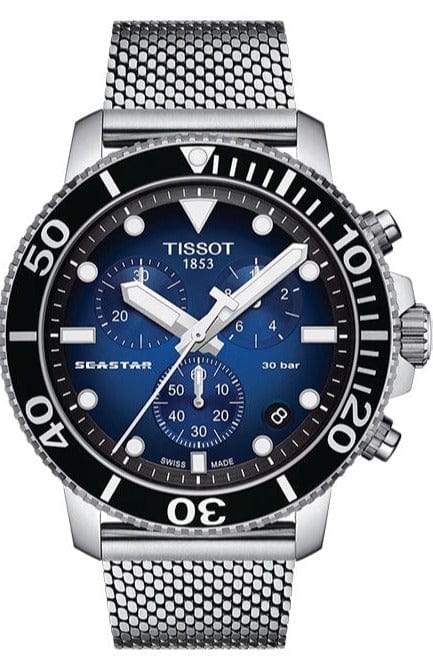 Buy Shop Tissot Seastar 1000 Chronograph Blue Dial Silver Mesh Bracelet Watch For Men - T120.417.11.041.02 USA Online
