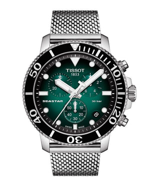 Buy Shop Tissot Seastar 1000 Chronograph Green Dial Silver Mesh Bracelet Watch For Men - T120.417.11.091.00 USA Online
