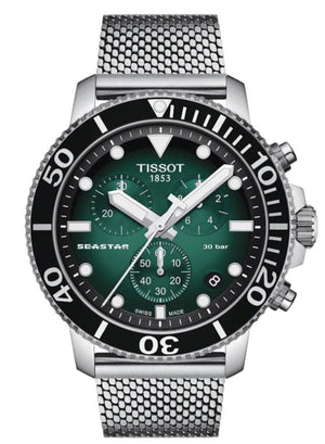 Buy Shop Tissot Seastar 1000 Chronograph Green Dial Silver Mesh Bracelet Watch For Men - T120.417.11.091.00 USA Online