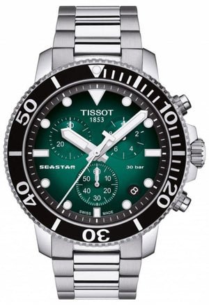 Buy Shop Tissot Seastar 1000 Chronograph Green Dial Silver Steel Strap Watch For Men - T120.417.11.091.01 USA Online