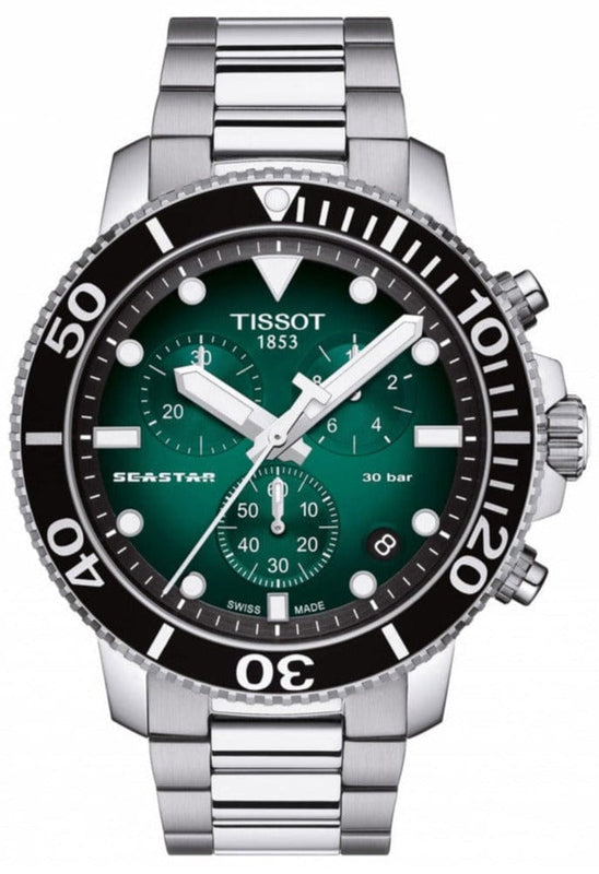 Buy Shop Tissot Seastar 1000 Chronograph Green Dial Silver Steel Strap Watch For Men - T120.417.11.091.01 USA Online