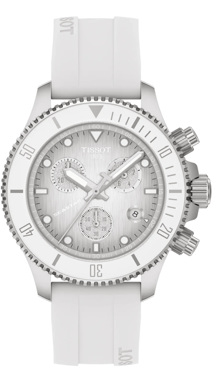 Buy Shop Tissot Seastar 1000 Chronograph Grey Dial White Rubber Strap Watch for Men - T120.217.17.011.00 USA Online
