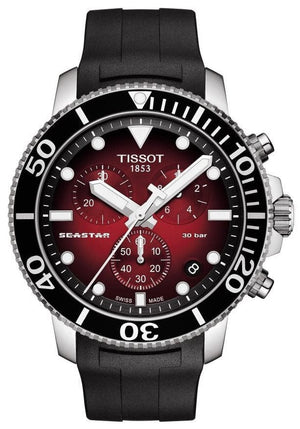 Buy Shop Tissot Seastar 1000 Chronograph Red Dial Black Rubber Strap Watch For Men - T120.417.17.421.00 USA Online