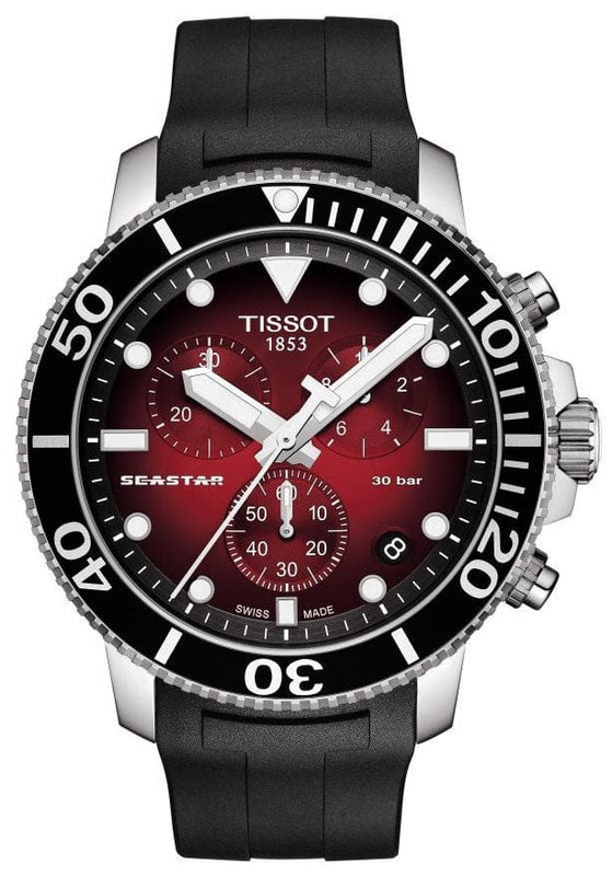 Buy Shop Tissot Seastar 1000 Chronograph Red Dial Black Rubber Strap Watch For Men - T120.417.17.421.00 USA Online