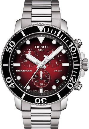 Buy Shop Tissot Seastar 1000 Chronograph Red Dial Silver Steel Strap Watch For Men - T120.417.11.421.00 USA Online