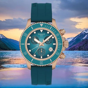 Buy Shop Tissot Seastar 1000 Chronograph Turqouise Dial Turqouise Rubber Strap Watch for Women - T120.217.37.041.00 USA Online