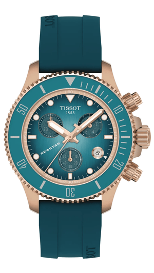 Buy Shop Tissot Seastar 1000 Chronograph Turqouise Dial Turqouise Rubber Strap Watch for Women - T120.217.37.041.00 USA Online