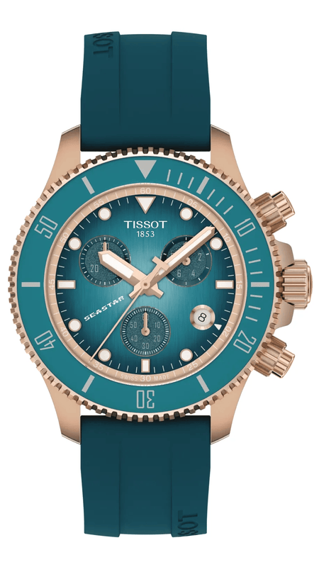 Buy Shop Tissot Seastar 1000 Chronograph Turqouise Dial Turqouise Rubber Strap Watch for Women - T120.217.37.041.00 USA Online