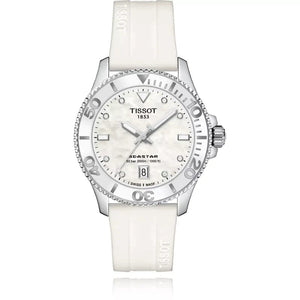 Buy Shop Tissot Seastar 1000 Mother of Pearl White Dial White Rubber Strap Watch for Women - T120.210.17.116.00 USA Online