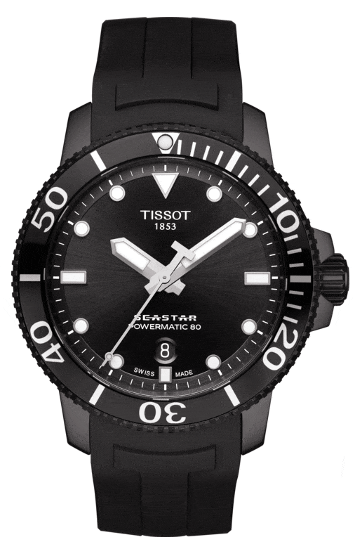 Buy Shop Tissot Seastar 1000 Powermatic 80 Black Dial Black Rubber Strap Watch For Men - T120.407.37.051.00 USA Online
