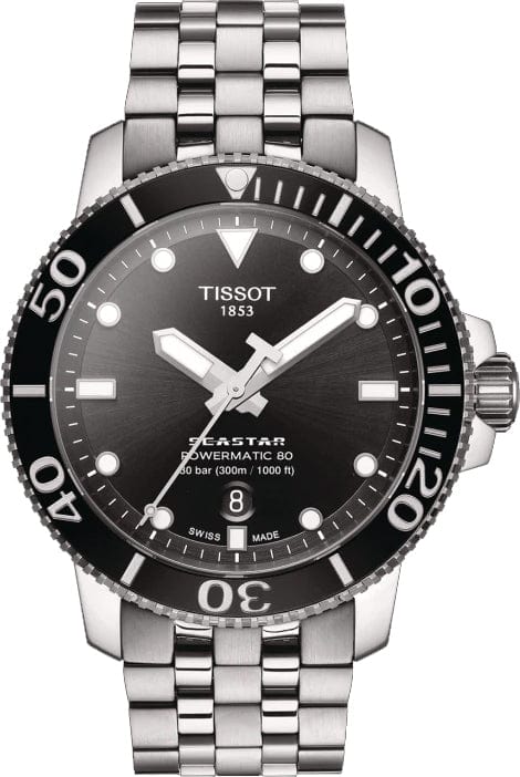 Buy Shop Tissot Seastar 1000 Powermatic 80 Black Dial Silver Steel Strap Watch For Men - T120.407.11.051.00 USA Online