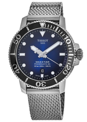 Buy Shop Tissot Seastar 1000 Powermatic 80 Blue Dial SIlver Mesh Bracelet Watch For Men - T120.407.11.041.02 USA Online
