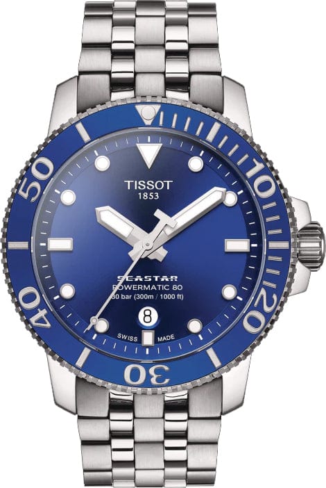 Buy Shop Tissot Seastar 1000 Powermatic 80 Blue Dial Silver Steel Strap Watch For Men - T120.407.11.041.00 USA Online