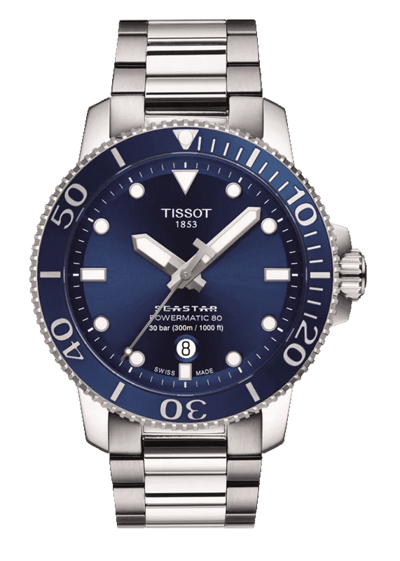 Buy Shop Tissot Seastar 1000 Powermatic 80 Blue Dial Silver Steel Strap Watch for Men - T120.407.11.041.03 USA Online