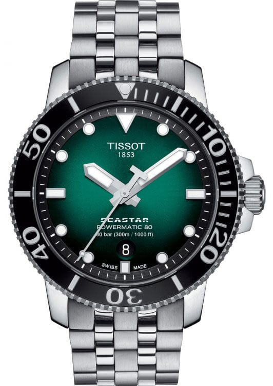 Buy Shop Tissot Seastar 1000 Powermatic 80 Green Dial Silver Steel Strap Watch For Men - T120.407.11.091.01 USA Online