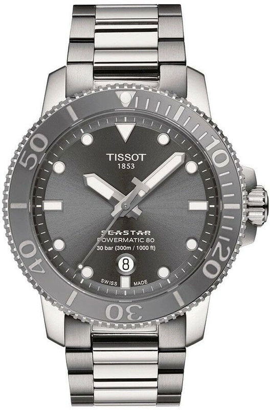 Buy Shop Tissot Seastar 1000 Powermatic 80 Grey Dial Silver Steel Strap Watch for Men - T120.407.11.081.01 USA Online