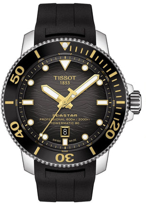 Buy Shop Tissot Seastar 2000 Professional Powermatic 80 Black Dial Black Rubber Strap Watch for Men - T120.607.17.441.01 USA Online
