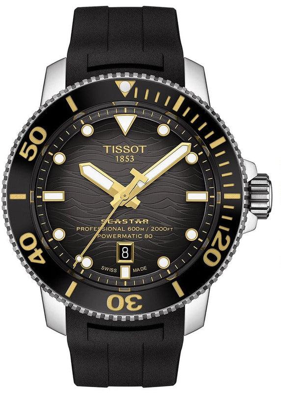 Buy Shop Tissot Seastar 2000 Professional Powermatic 80 Black Dial Black Rubber Strap Watch for Men - T120.607.17.441.01 USA Online