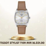 Buy Shop Tissot Stylist Quartz Silver Dial Brown Leather Strap Watch for Women - T159.909.16.031.00 USA Online