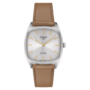 Buy Shop Tissot Stylist Quartz Silver Dial Brown Leather Strap Watch for Women - T159.909.16.031.00 USA Online