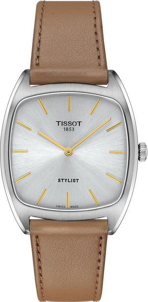 Buy Shop Tissot Stylist Quartz Silver Dial Brown Leather Strap Watch for Women - T159.909.16.031.00 USA Online