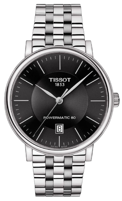 Buy Shop Tissot T Classic Carson Premium Powermatic 80 Black Dial Silver Steel Strap Watch For Men - T122.407.11.051.00 USA Online