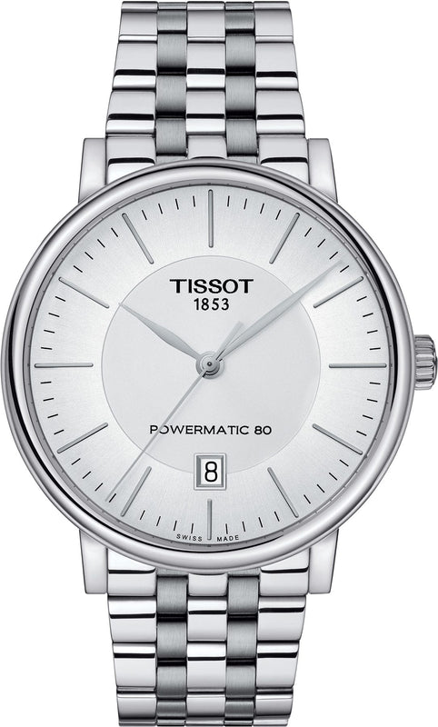 Buy Shop Tissot T Classic Carson Premium Powermatic 80 White Dial Silver Steel Strap Watch For Men - T122.407.11.031.00 USA Online