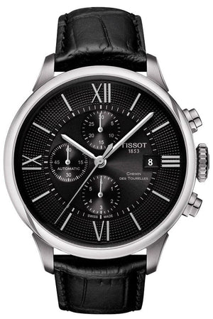 Buy Shop Tissot T Classic Chemin Des Tourelles Chronograph Black Dial Black Leather Strap Watch For Men - T099.427.16.058.00 USA Online