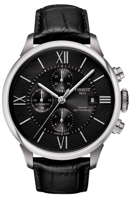 Buy Shop Tissot T Classic Chemin Des Tourelles Chronograph Black Dial Black Leather Strap Watch For Men - T099.427.16.058.00 USA Online