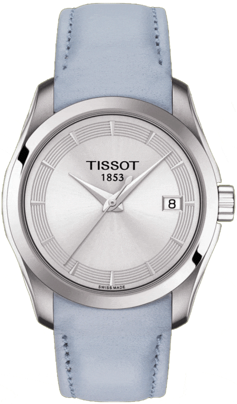 Buy Shop Tissot T Classic Couturier Silver Dial Light Blue Leather Strap Watch For Women - T035.210.16.031.02 USA Online