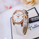 Buy Shop Tissot T-Classic Powermatic 80 Mother of Pearl Silver Dial White Leather Strap Watch For Women - T108.208.26.117.00 USA Online