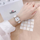 Buy Shop Tissot T-Classic Powermatic 80 Mother of Pearl Silver Dial White Leather Strap Watch For Women - T108.208.26.117.00 USA Online