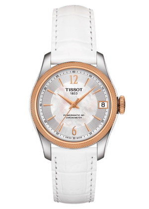 Buy Shop Tissot T-Classic Powermatic 80 Mother of Pearl Silver Dial White Leather Strap Watch For Women - T108.208.26.117.00 USA Online