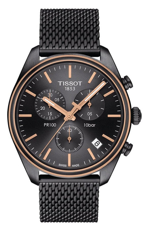 Buy Shop Tissot T Classic PR 100 Chronograph Anthracite Black Dial Black Mesh Bracelet Watch For Men - T101.417.23.061.00 USA Online