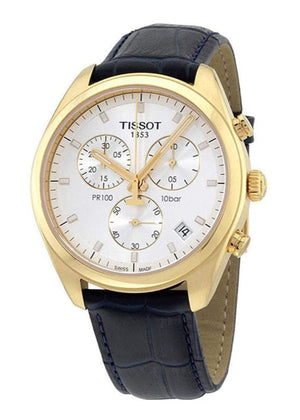 Buy Shop Tissot T Classic PR 100 Chronograph Silver Dial Black Leather Strap Watch for Men - T101.417.36.031.00 USA Online