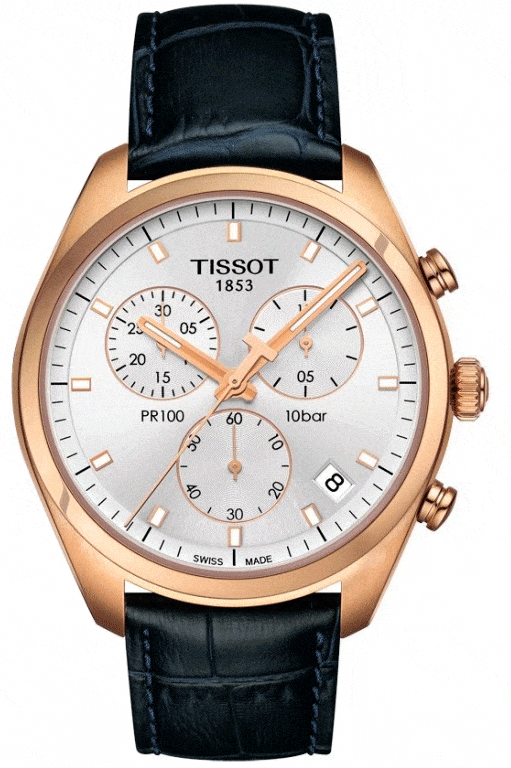Buy Shop Tissot T Classic PR 100 Chronograph Silver Dial Black Leather Strap Watch for Men - T101.417.36.031.00 USA Online