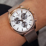 Buy Shop Tissot T Classic PR 100 Chronograph Silver Dial Rose Gold Mesh Bracelet Watch For Men - T101.417.33.031.01 USA Online