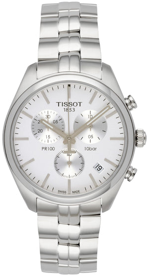 Buy Shop Tissot T Classic PR 100 Chronograph Silver Dial Silver Steel Strap Watch For Men - T101.417.11.031.00 USA Online