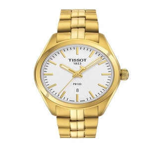 Buy Shop Tissot T Classic PR 100 Lady White Dial Gold Steel Strap Watch for Women - T101.210.33.031.00 USA Online