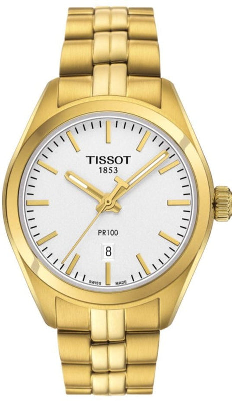 Buy Shop Tissot T Classic PR 100 Lady White Dial Gold Steel Strap Watch for Women - T101.210.33.031.00 USA Online