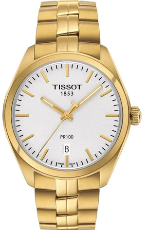 Buy Shop Tissot T Classic PR 100 Quartz White Dial Gold Steel Strap Watch for Men - T101.410.33.031.00 USA Online