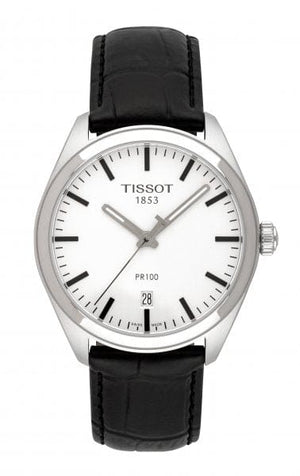 Buy Shop Tissot T Classic PR 100 White Dial Black Leather Strap Watch for Men - T101.410.16.031.00 USA Online